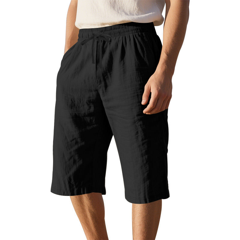 Men's Loose And Simple Solid Color Casual Linen Transparent Shorts