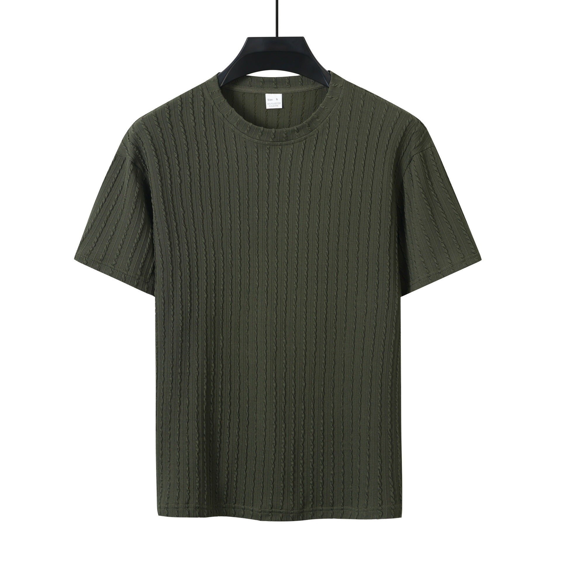 Men's Sports Solid Color Round Neck Pullover Vertical Pattern T-shirt Two-piece Set