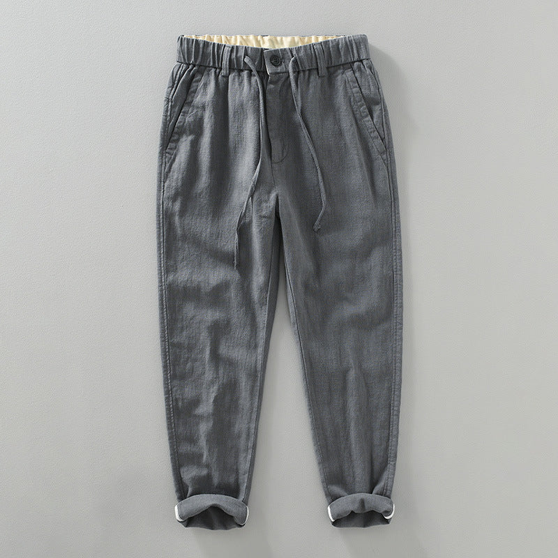 Japanese-style Retro Ramie Casual Pants Men's Spring Solid Color Breathable