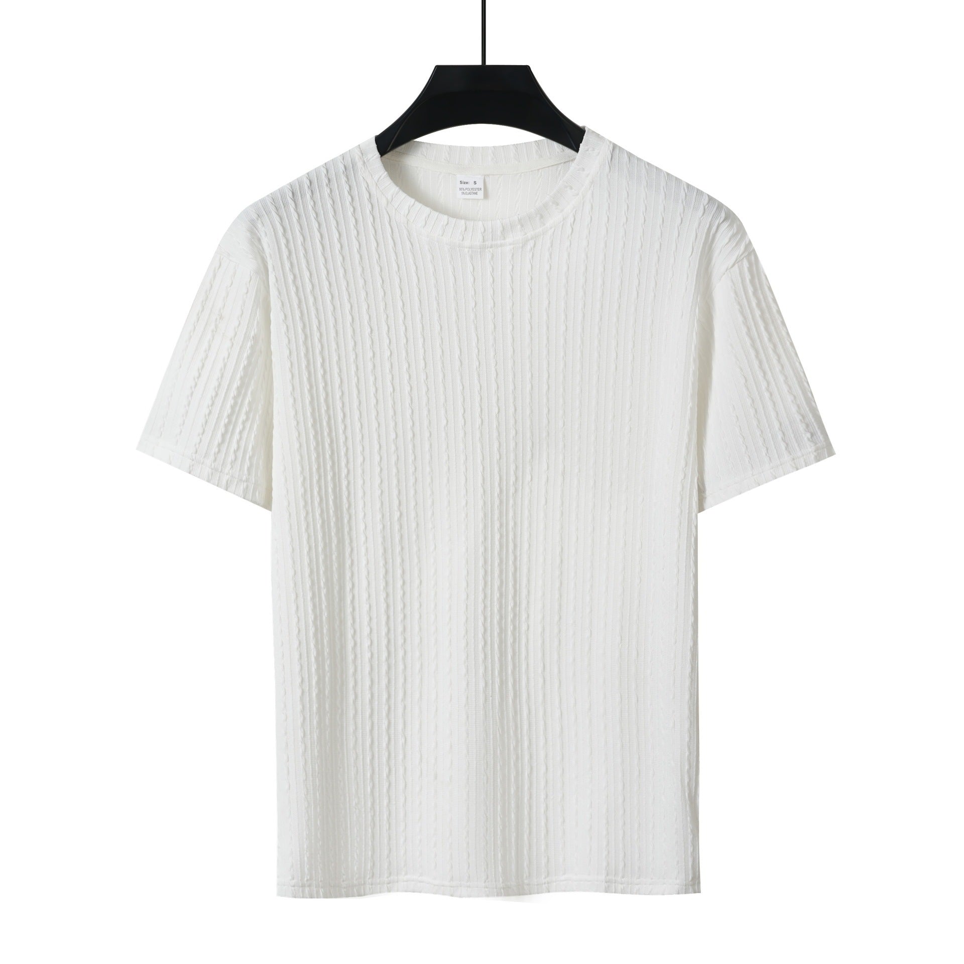 Men's Sports Solid Color Round Neck Pullover Vertical Pattern T-shirt Two-piece Set
