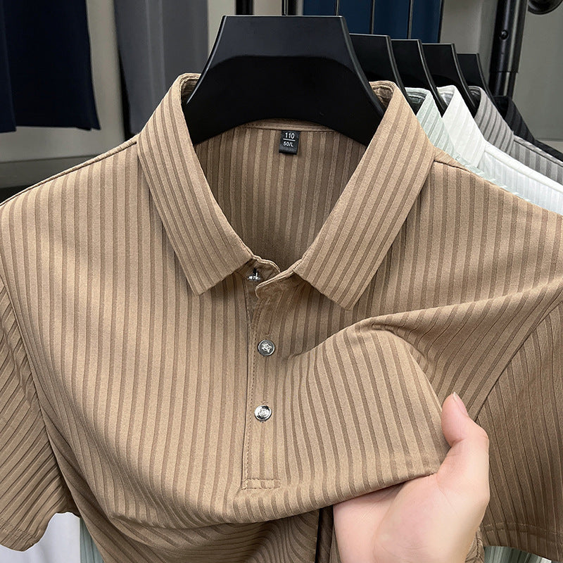 Ice Silk Cut-out Lapel Polo Shirt Men's Business Casual