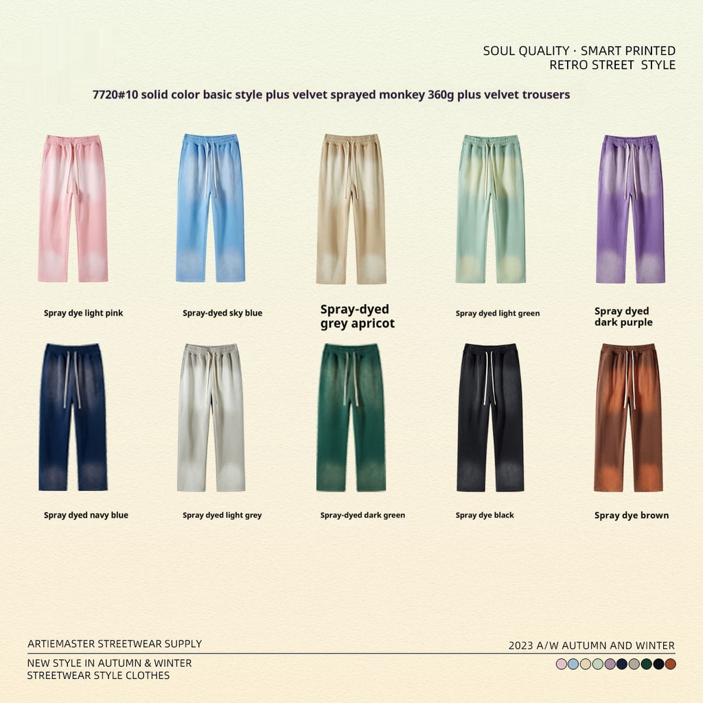 Spray Dyed Distressed Men's Trousers Bright White Washed And Worn Casual Pants