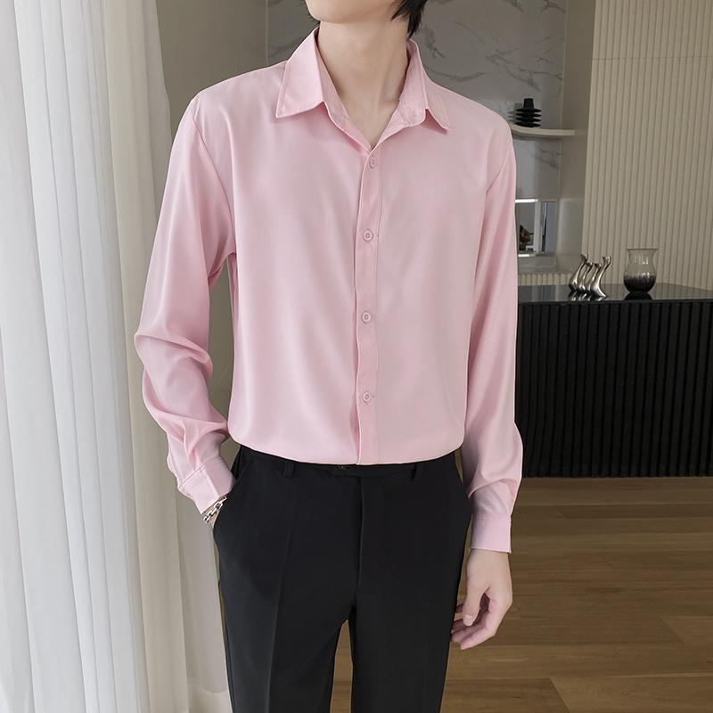 Shirt Men's Wine Red Long Sleeve Slim Fit Business