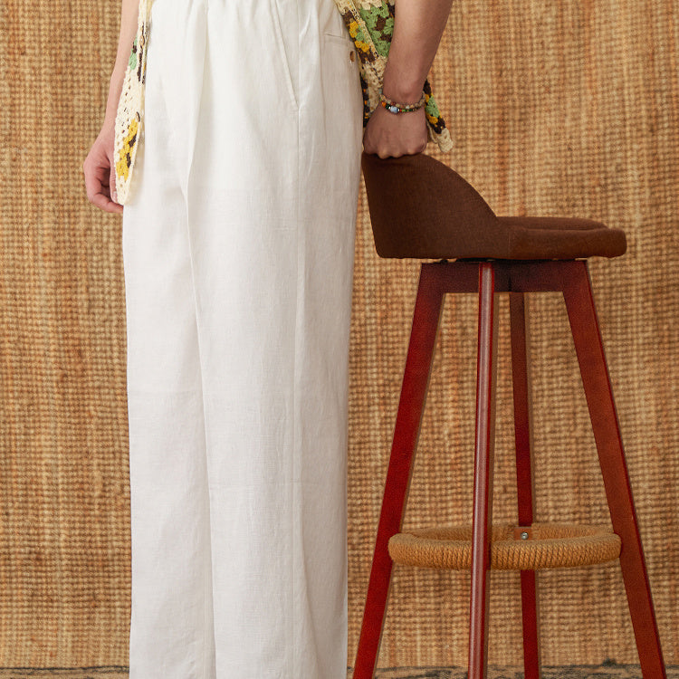 Linen Summer Loose High Waist Lace Up Pants