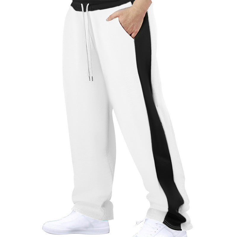 Stitching Contrast Color Loose Straight Drawstring Leisure Pants Men