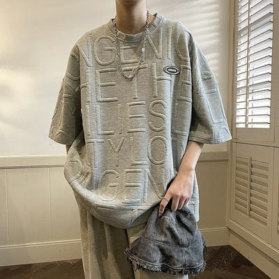 Summer Three-dimensional Letter Men's Short Sleeve Retro Loose
