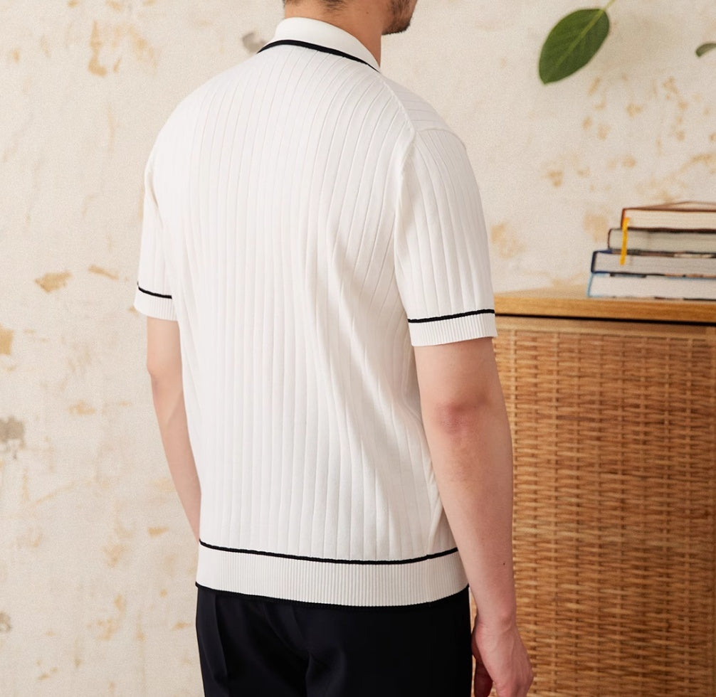 Slim Elastic Skin-friendly Lapel Short-sleeved Knitting Polo Shirt