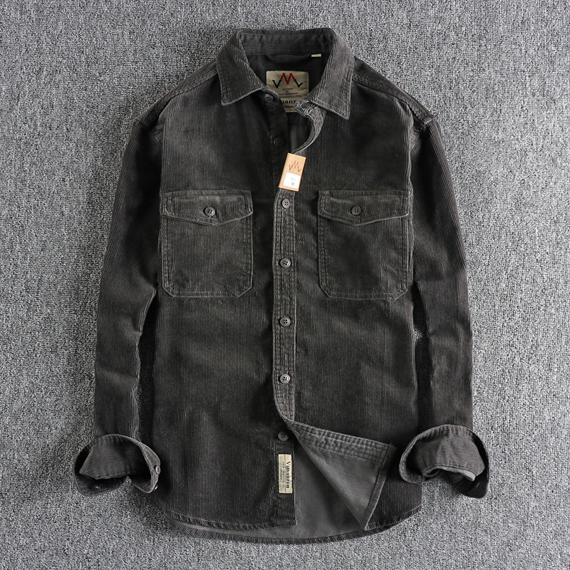 Retro Washed Corduroy Long-sleeved Shirt For Men