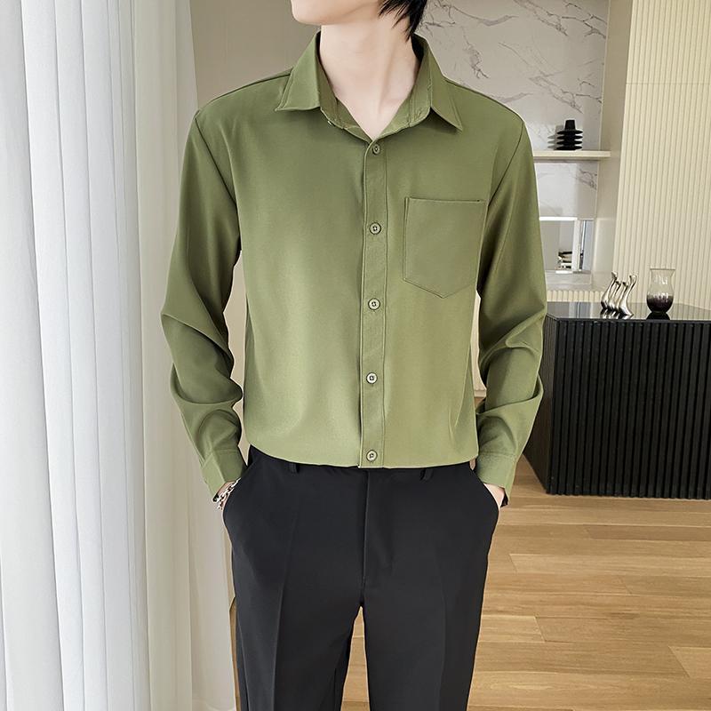 Shirt Men's Wine Red Long Sleeve Slim Fit Business