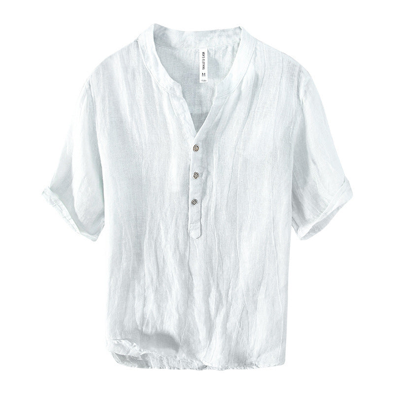 Retro Linen Top Casual Solid Color