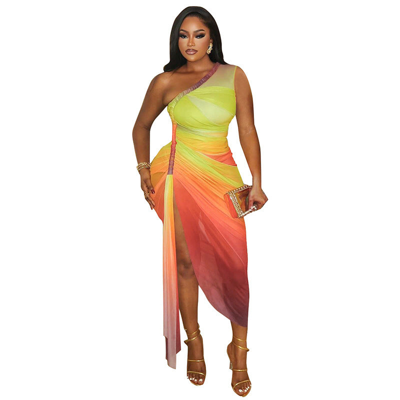 Women's Gradient Printing Shoulder Sleeveless Dress