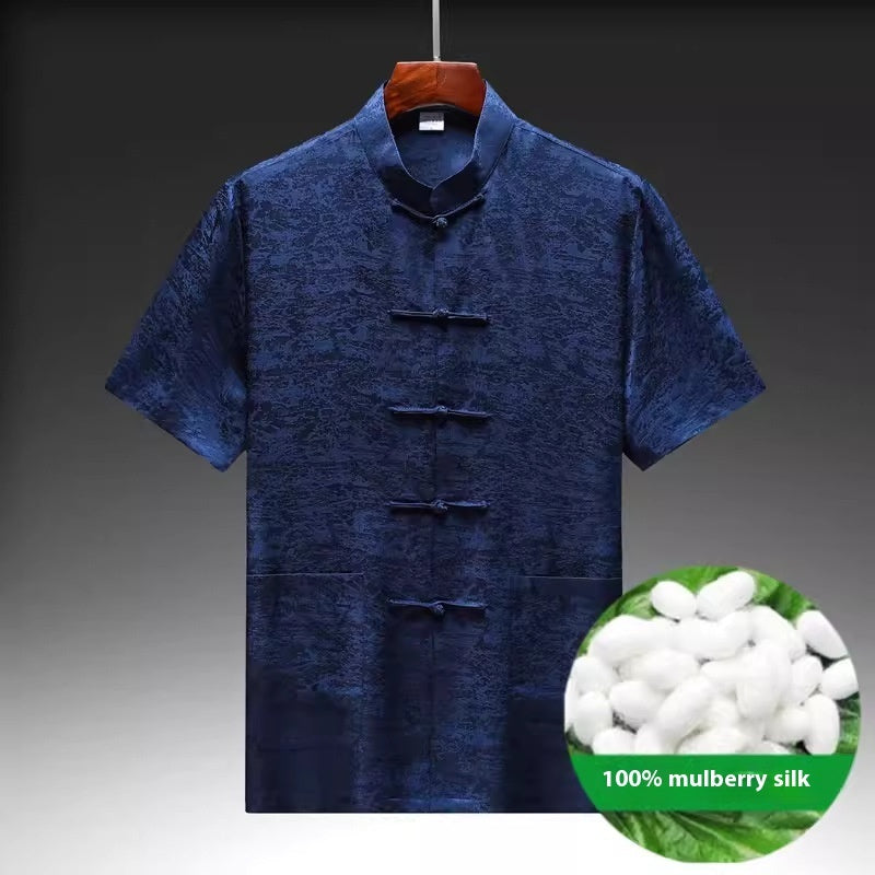 Mulberry Silk Chinese Style Middle-aged And Elderly Silk Satin Men's Tang Suit