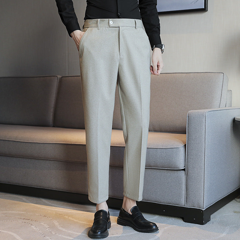 Straight Retro Brown Elastic Slim Fit Brown Casual Pants