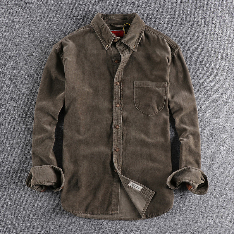 Retro Trendy Sleeve Color Matching Men's Corduroy Long Sleeve Shirt
