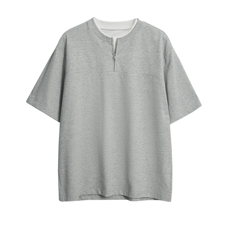 Simple Solid Color Loose Zip False Two-piece Patchwork Top