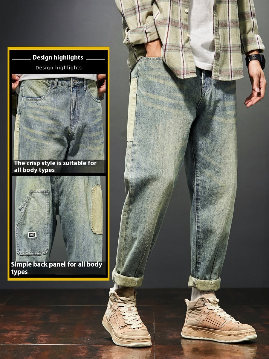 Stretch Retro Yellow Mud Jeans Men Fashion Brands Loose Casual Trousers