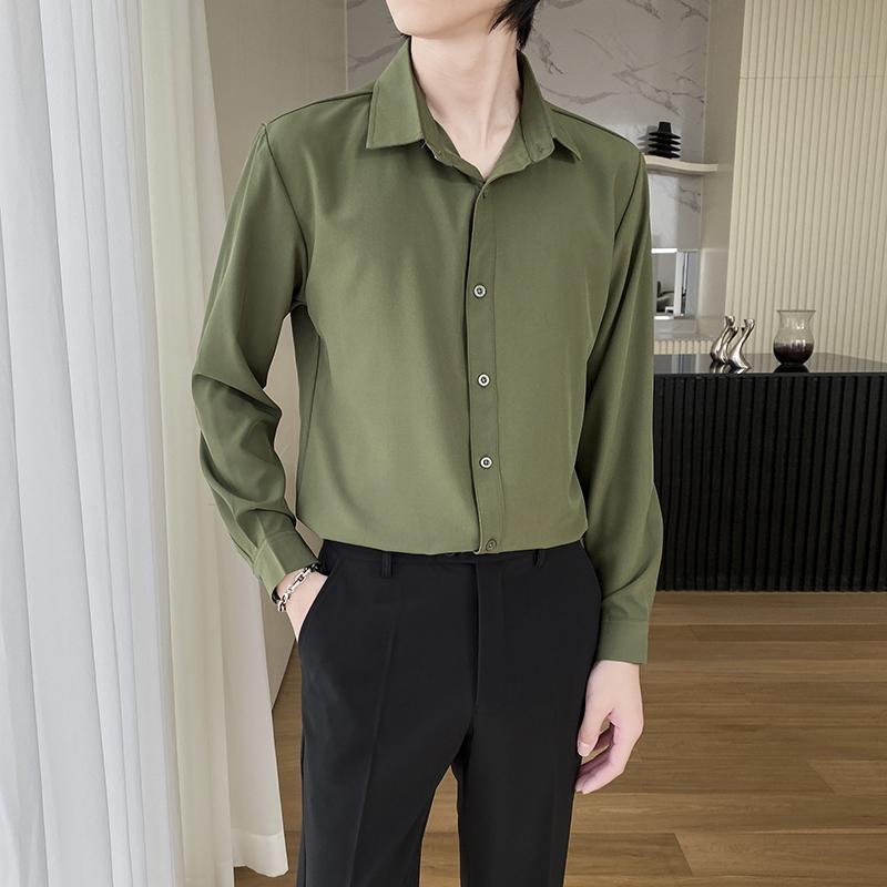 Shirt Men's Wine Red Long Sleeve Slim Fit Business