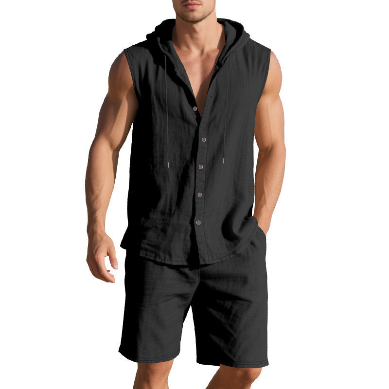 Sleeveless Shirt Shorts Suit Men