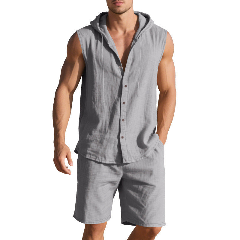 Sleeveless Shirt Shorts Suit Men