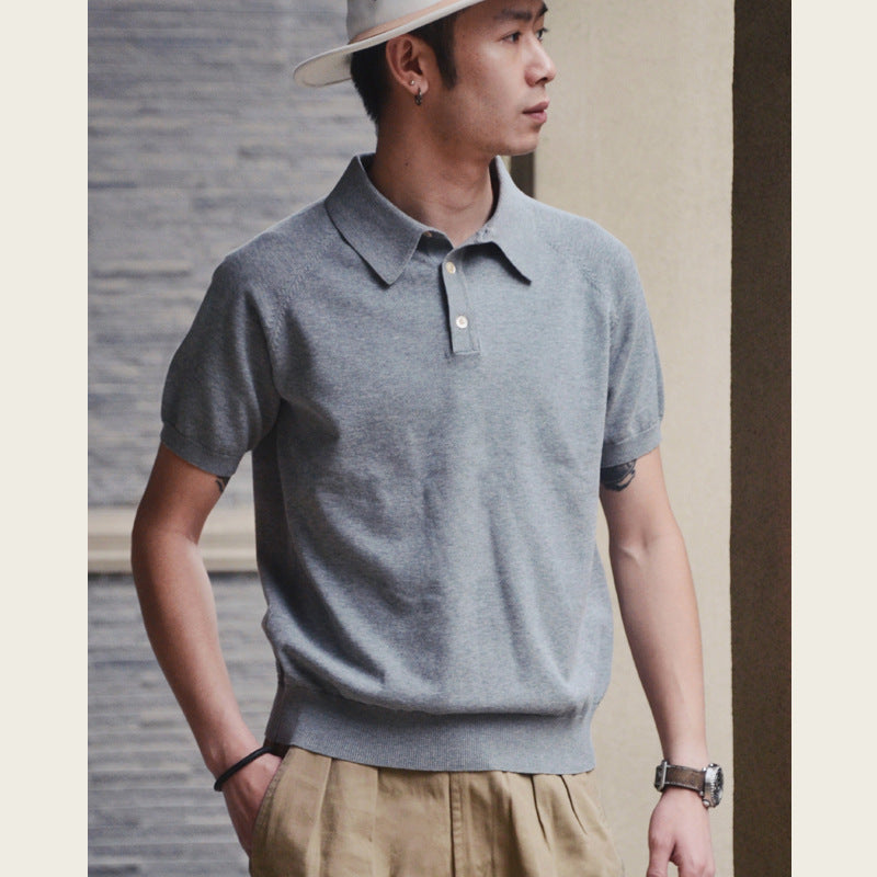 Retro Knitted Cotton Short-sleeved T-shirt