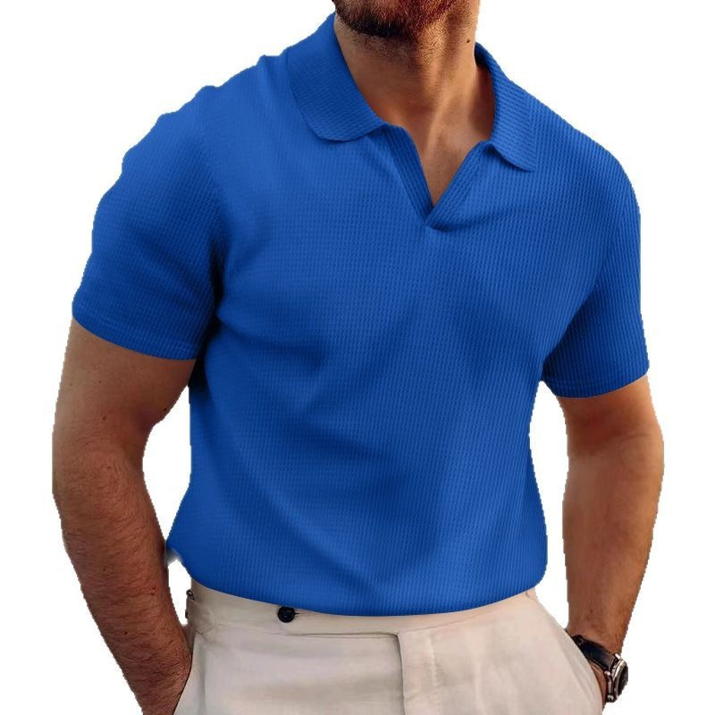 Men's Summer Lapels T-shirt Heavy Waffle