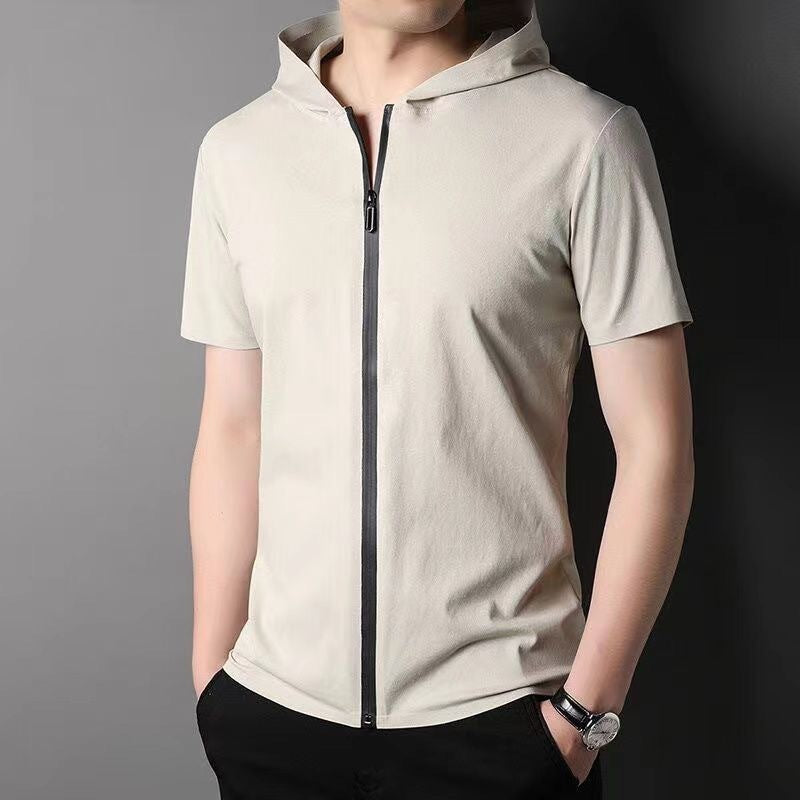 Men's Cardigan Zipped Stand Collar Short Sleeve