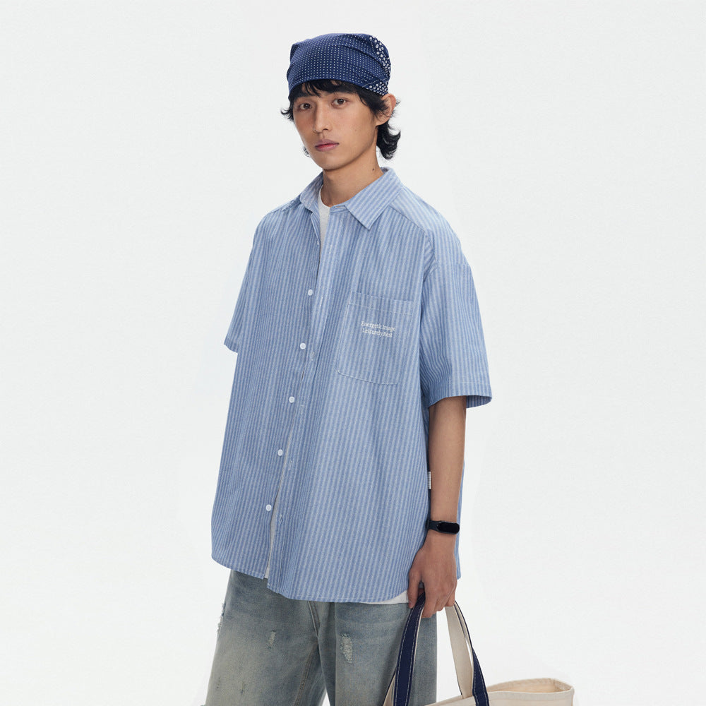 Profile Striped Overalls Short-sleeved Shirt For Men And Women