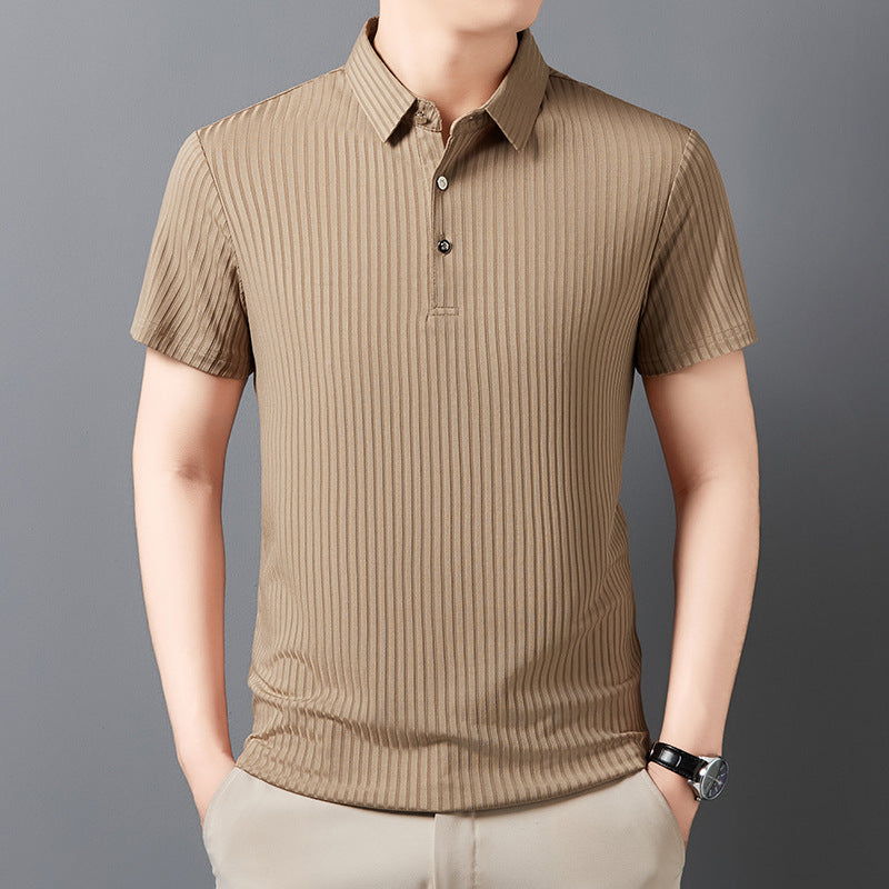 Ice Silk Cut-out Lapel Polo Shirt Men's Business Casual