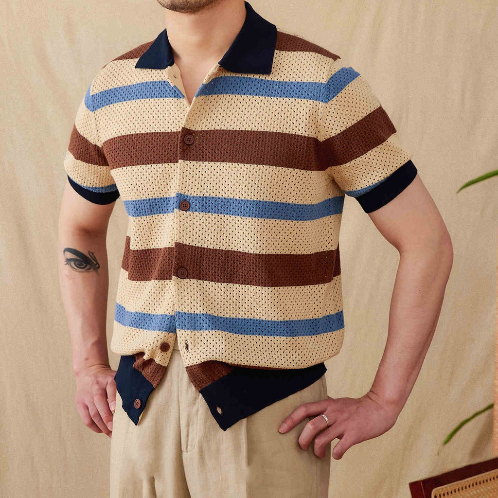 Retro Casual Hollow Lapel Short Sleeve