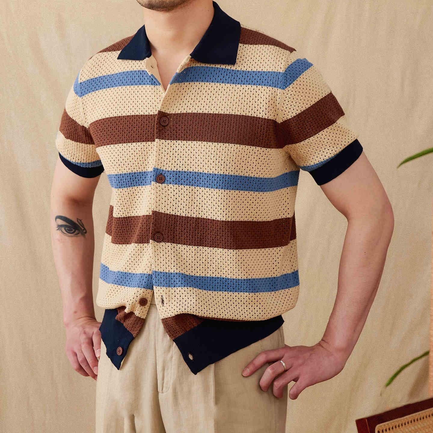 Retro Casual Hollow Lapel Short Sleeve