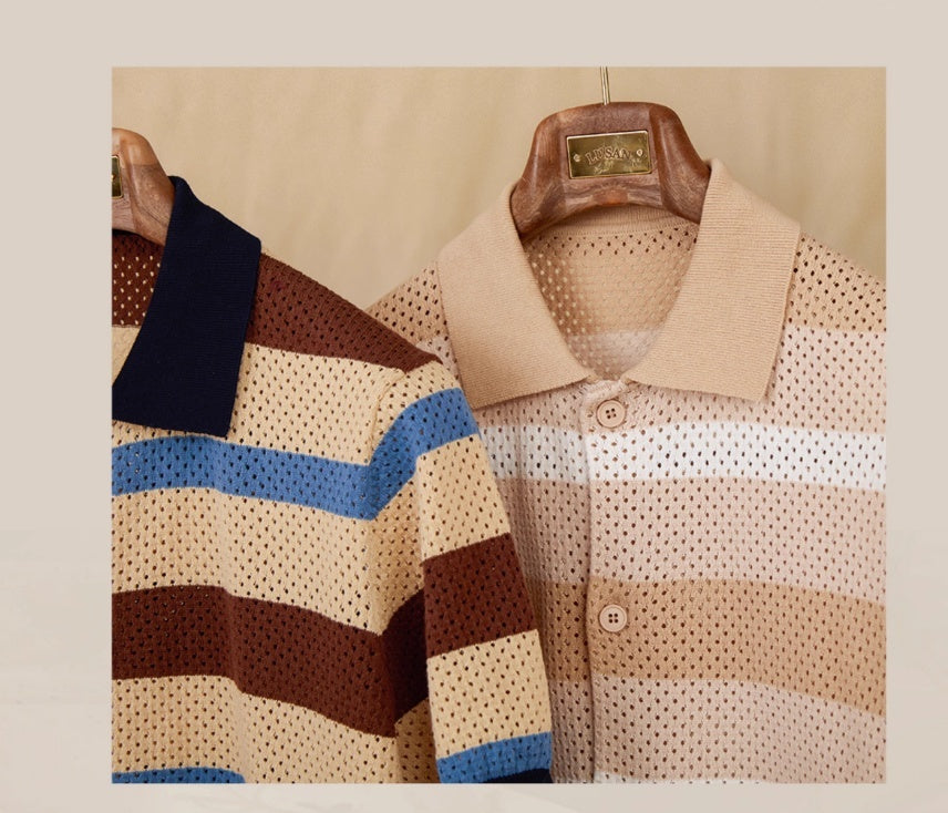 Retro Casual Hollow Lapel Short Sleeve