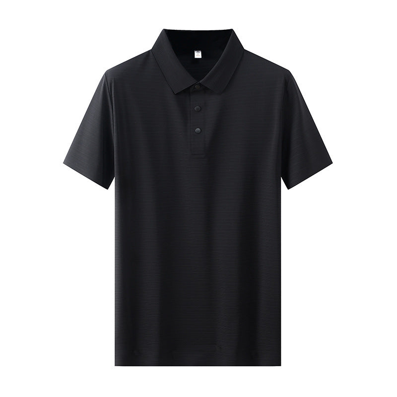 Men's Business Casual Horizontal Pattern High-grade Light Luxury Lapel T-shirt Men's Summer Ice Silk