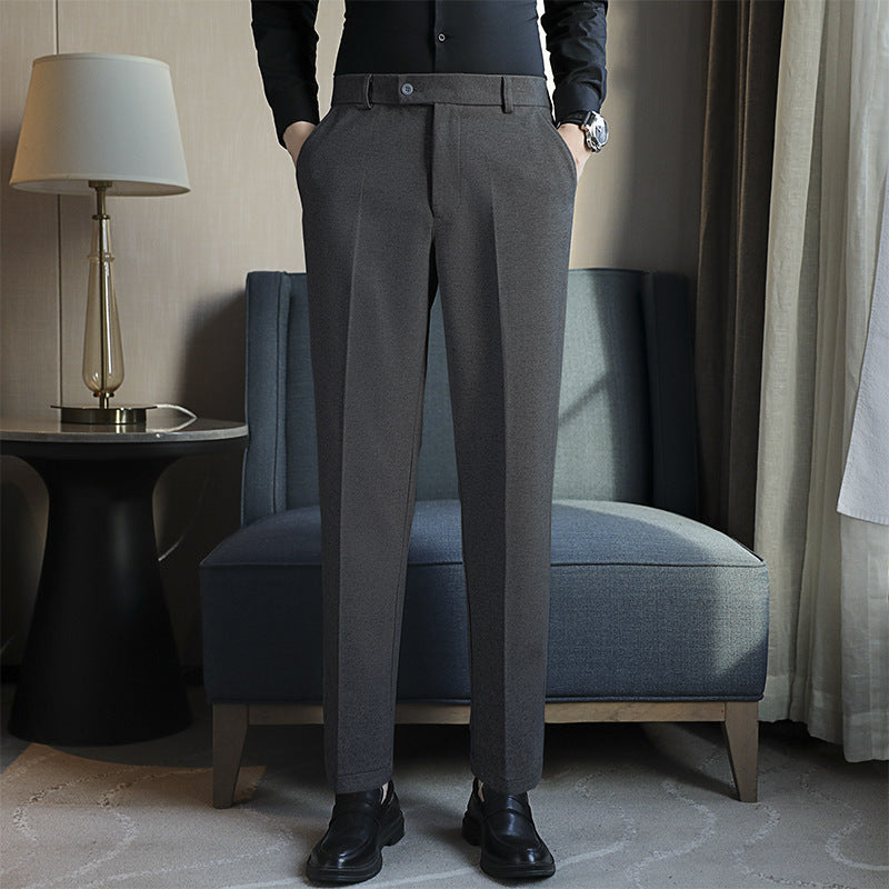 Straight Retro Brown Elastic Slim Fit Brown Casual Pants